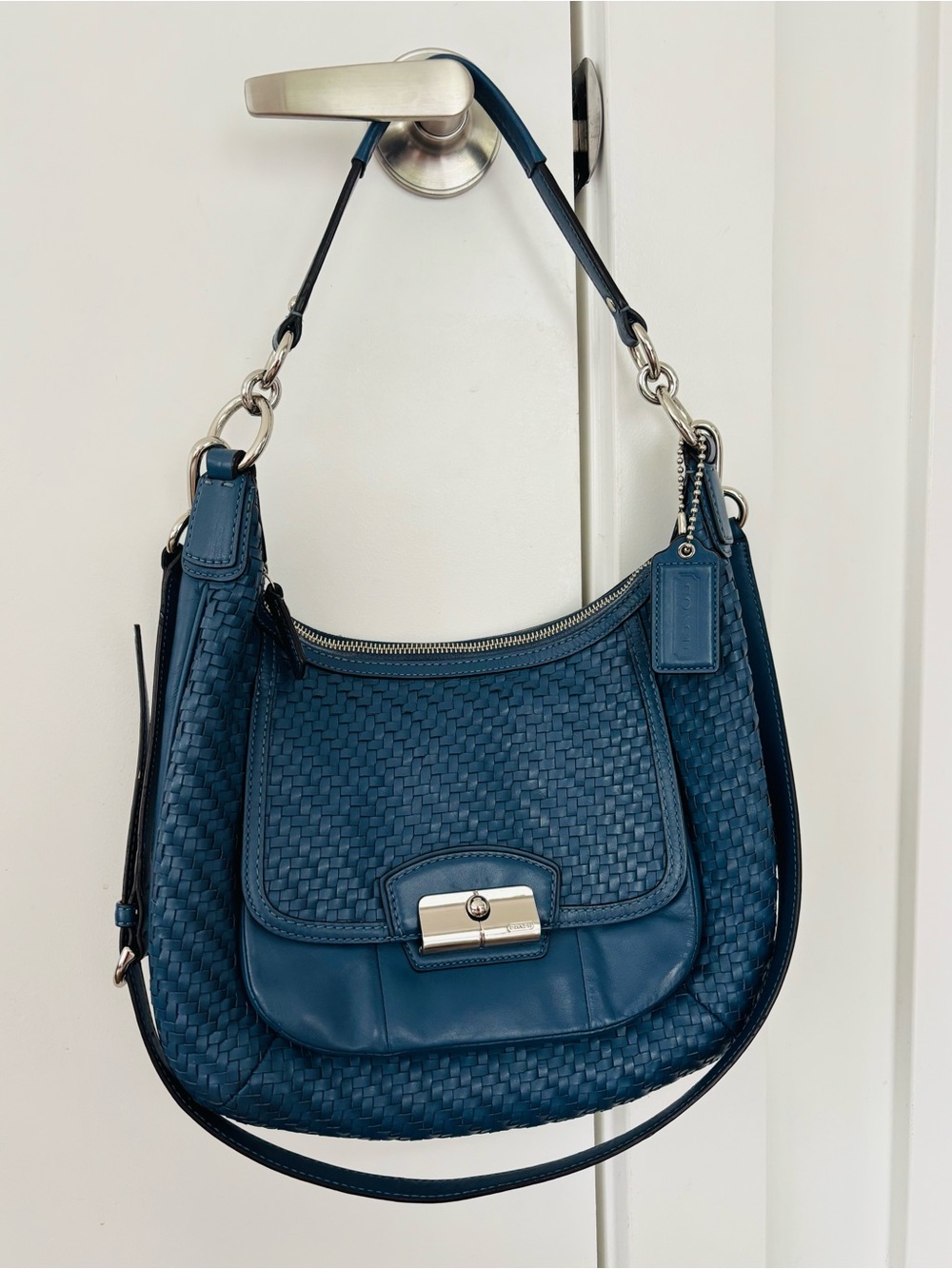 Coach Kristen in Blue Woven Leather hobo  Shoulder bag with long strap